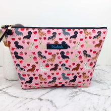 Load image into Gallery viewer, Dachshund Large Makeup Bag. Pink