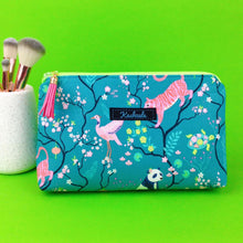 Load image into Gallery viewer, Teal Pandas and Tigers Medium Makeup Bag. Teal Makeup Bag. - Kashzale Cosmetic Bags