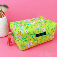 Load image into Gallery viewer, Lime Cranes Large Box Cosmetic Bag. Green Makeup Bag - Kashzale Cosmetic Bags