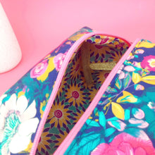 Load image into Gallery viewer, Navy and Pink Floral Large Box Cosmetic Bag.