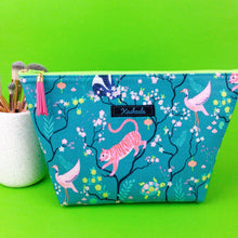 Load image into Gallery viewer, Teal Pandas and Tigers Large Makeup Bag. - Kashzale Cosmetic Bags