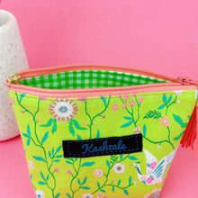 Load image into Gallery viewer, Lime Cranes Small Makeup Bag. Lime Green Small Makeup Bag - Kashzale Cosmetic Bags