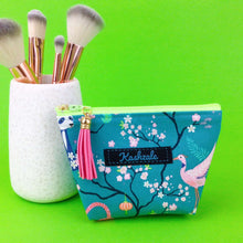 Load image into Gallery viewer, Teal Pandas and Tigers Small Makeup Bag. Teal Small Makeup Bag - Kashzale Cosmetic Bags