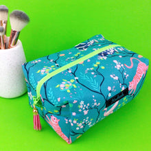 Load image into Gallery viewer, Teal Pandas and Tigers Large Box Cosmetic Bag. Teal Makeup Bag - Kashzale Cosmetic Bags