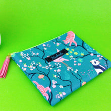 Load image into Gallery viewer, Teal Pandas and Tigers Small Clutch, Small makeup bag. Teal Makeup Bag - Kashzale Cosmetic Bags