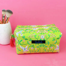 Load image into Gallery viewer, Lime Cranes Large Box Cosmetic Bag. Green Makeup Bag - Kashzale Cosmetic Bags