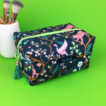 Load image into Gallery viewer, Navy Pandas and Tigers Large Box Cosmetic Bag. Navy Makeup Bag - Kashzale Cosmetic Bags