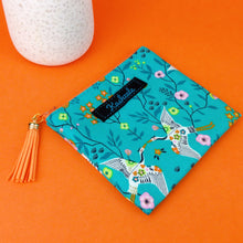 Load image into Gallery viewer, Aqua Cranes Coin Purse. Aqua Coin Purse - Kashzale Cosmetic Bags