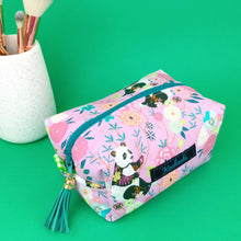 Load image into Gallery viewer, Pink Pandas Medium Box Makeup Bag. Pink Makeup Bag - Kashzale Cosmetic Bags