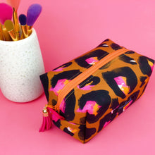 Load image into Gallery viewer, Bronze Leopard Medium Box Makeup Bag. Kasey Rainbow Design. - Kashzale Cosmetic Bags