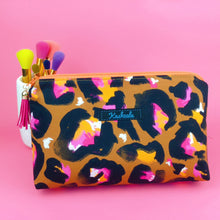 Load image into Gallery viewer, Bronze Leopard Medium Makeup Bag. Kasey Rainbow Design. - Kashzale Cosmetic Bags