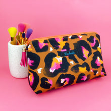 Load image into Gallery viewer, Bronze Leopard Medium Makeup Bag. Kasey Rainbow Design. - Kashzale Cosmetic Bags