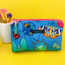 Load image into Gallery viewer, Buggin Blue Medium Makeup Bag. Kasey Rainbow Design. - Kashzale Cosmetic Bags