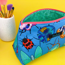 Load image into Gallery viewer, Buggin Blue Medium Makeup Bag. Kasey Rainbow Design. - Kashzale Cosmetic Bags