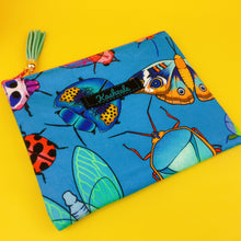 Load image into Gallery viewer, Buggin Blue Clutch, Small makeup bag. Kasey Rainbow Design. - Kashzale Cosmetic Bags