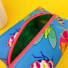 Load image into Gallery viewer, Buggin Blue Medium Box Makeup Bag. Kasey Rainbow Design. - Kashzale Cosmetic Bags