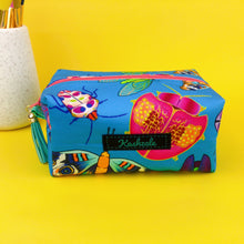Load image into Gallery viewer, Buggin Blue Medium Box Makeup Bag. Kasey Rainbow Design. - Kashzale Cosmetic Bags