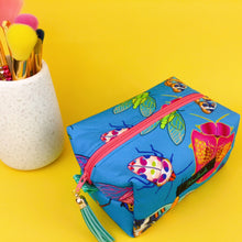 Load image into Gallery viewer, Buggin Blue Medium Box Makeup Bag. Kasey Rainbow Design. - Kashzale Cosmetic Bags