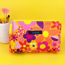 Load image into Gallery viewer, Yellow Flower Patch Medium Makeup Bag. Kasey Rainbow Design. - Kashzale Cosmetic Bags