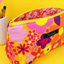 Load image into Gallery viewer, Yellow Flower Patch Medium Makeup Bag. Kasey Rainbow Design. - Kashzale Cosmetic Bags