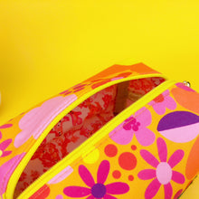 Load image into Gallery viewer, Yellow Flower Patch Medium Box Makeup Bag. Kasey Rainbow Design. - Kashzale Cosmetic Bags