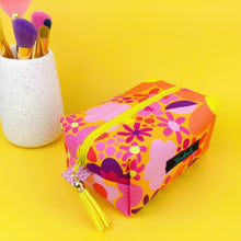 Load image into Gallery viewer, Yellow Flower Patch Medium Box Makeup Bag. Kasey Rainbow Design. - Kashzale Cosmetic Bags