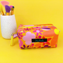 Load image into Gallery viewer, Yellow Flower Patch Medium Box Makeup Bag. Kasey Rainbow Design. - Kashzale Cosmetic Bags