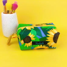 Load image into Gallery viewer, Sunny Flowers Medium Box Makeup Bag. Kasey Rainbow Design. - Kashzale Cosmetic Bags