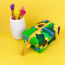 Load image into Gallery viewer, Sunny Flowers Medium Box Makeup Bag. Kasey Rainbow Design. - Kashzale Cosmetic Bags