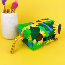 Load image into Gallery viewer, Sunny Flowers Medium Box Makeup Bag. Kasey Rainbow Design. - Kashzale Cosmetic Bags