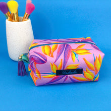 Load image into Gallery viewer, Paradise Birds Medium Box Makeup Bag. Kasey Rainbow Design. - Kashzale Cosmetic Bags