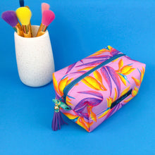 Load image into Gallery viewer, Paradise Birds Medium Box Makeup Bag. Kasey Rainbow Design. - Kashzale Cosmetic Bags