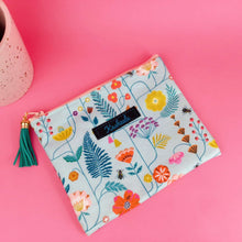Load image into Gallery viewer, Light Blue Floral Small Clutch, Small makeup bag. - Kashzale Cosmetic Bags