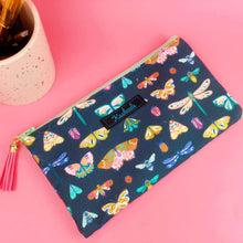 Load image into Gallery viewer, Navy Butterflies and Bugs Zipper Pouch, Travel Pouch.
