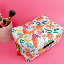 Load image into Gallery viewer, Cream Floral Large Box Cosmetic Bag. - Kashzale Cosmetic Bags
