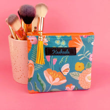 Load image into Gallery viewer, Teal and Peach Floral Coin Purse. - Kashzale Cosmetic Bags