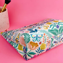 Load image into Gallery viewer, Green and Cream Floral Large Makeup Bag. - Kashzale Cosmetic Bags