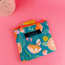 Load image into Gallery viewer, Teal and Peach Floral Coin Purse.
