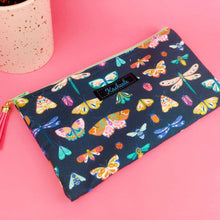 Load image into Gallery viewer, Navy Butterflies and Bugs Zipper Pouch, Travel Pouch. - Kashzale Cosmetic Bags