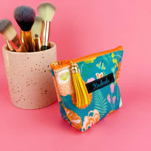 Load image into Gallery viewer, Teal and Peach Floral Small Makeup Bag.
