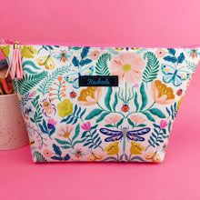 Load image into Gallery viewer, Green and Cream Floral Large Makeup Bag. - Kashzale Cosmetic Bags