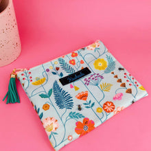Load image into Gallery viewer, Light Blue Floral Small Clutch, Small makeup bag. - Kashzale Cosmetic Bags