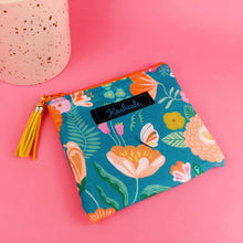 Load image into Gallery viewer, Teal and Peach Floral Coin Purse. - Kashzale Cosmetic Bags