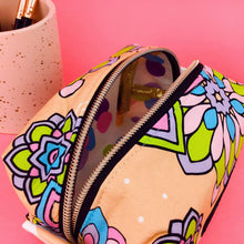 Load image into Gallery viewer, Mandala Magnifica Peach Medium Box Makeup Bag.  Exclusive Design. - Kashzale Cosmetic Bags