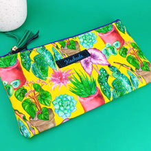 Load image into Gallery viewer, Plant Lady Yellow Zipper Pouch, Travel Pouch. Rachael King Design. - Kashzale Cosmetic Bags