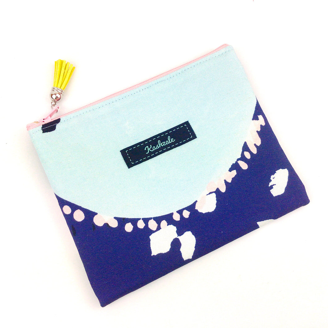 Navy Abstract Small Clutch, Small makeup bag. (Design 2)
