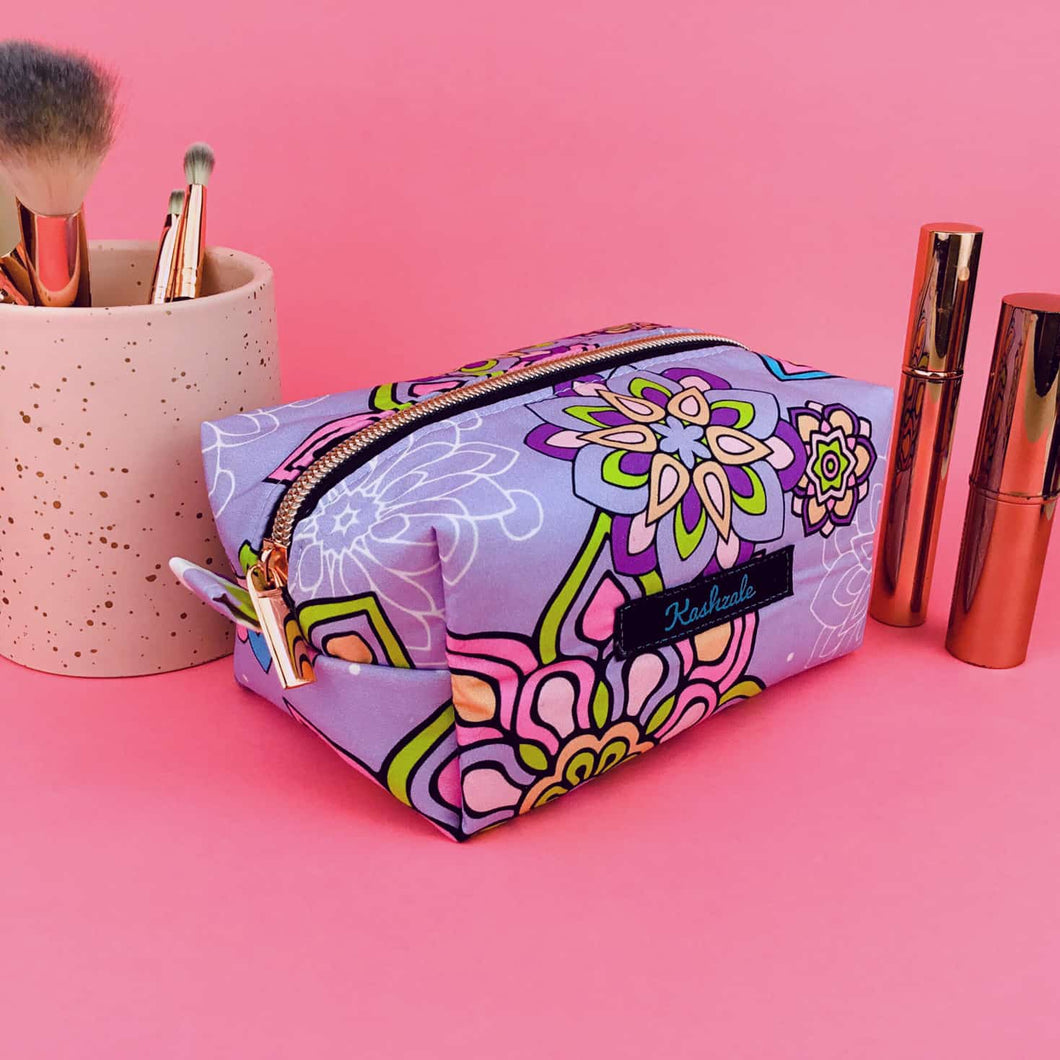 Mandala Magnifica Mauve Medium Box Makeup Bag.  Exclusive Design.