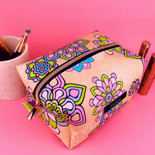 Load image into Gallery viewer, Mandala Magnifica Peach Large Box Cosmetic Bag. Exclusive Design. - Kashzale Cosmetic Bags