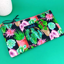Load image into Gallery viewer, Plant Lady Black Zipper Pouch, Travel Pouch. Rachael King Design. - Kashzale Cosmetic Bags