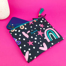 Load image into Gallery viewer, Roller Skating Rainbow Small Clutch, Small makeup bag.

